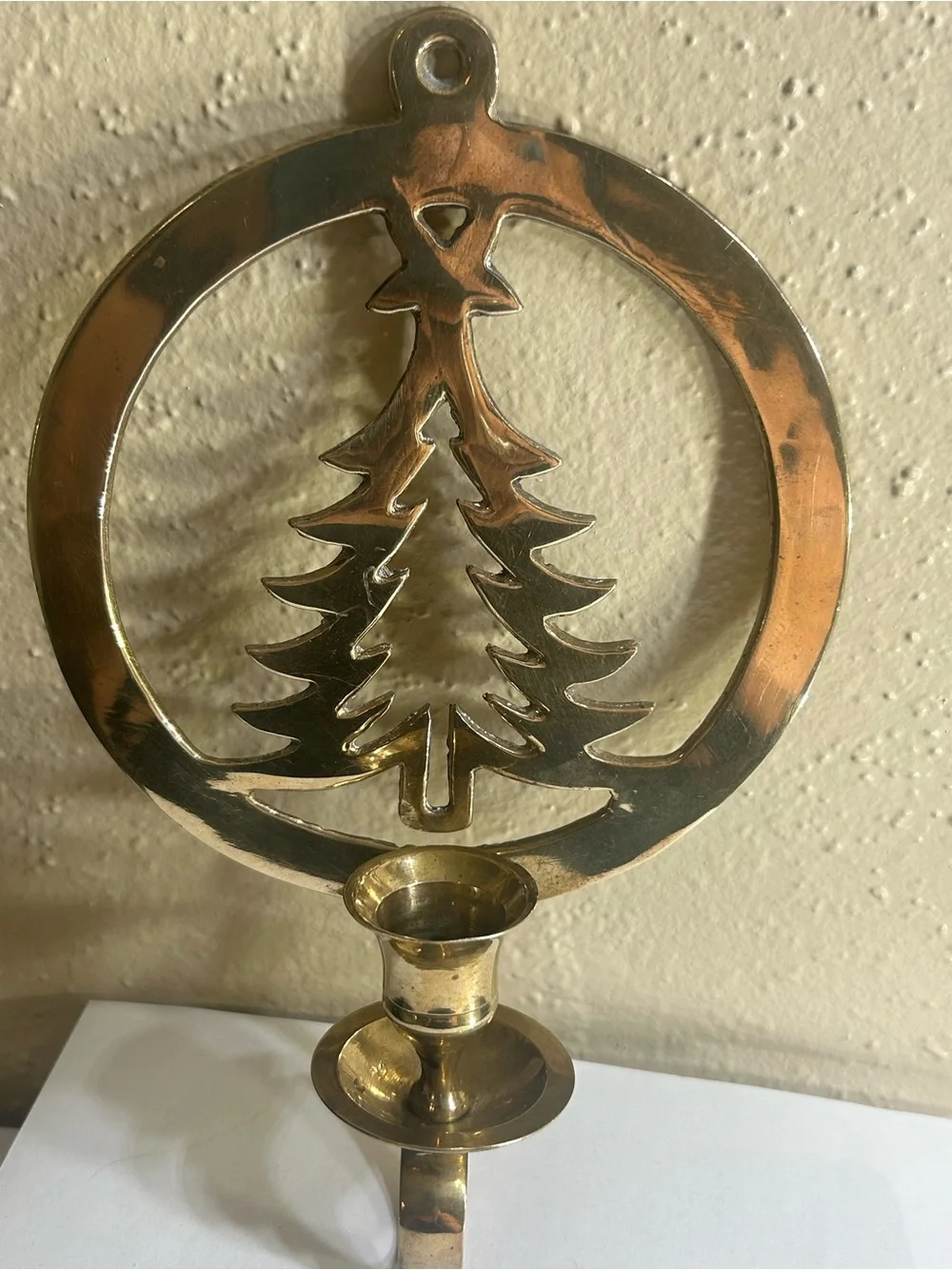 Brass Wall-Mounted Candle Holder with Pine Tree Motif - Brass